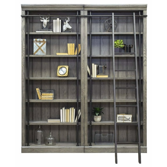 Avondale 8' Tall Bookcase Wall With Ladder Storage Organizer Display Gray