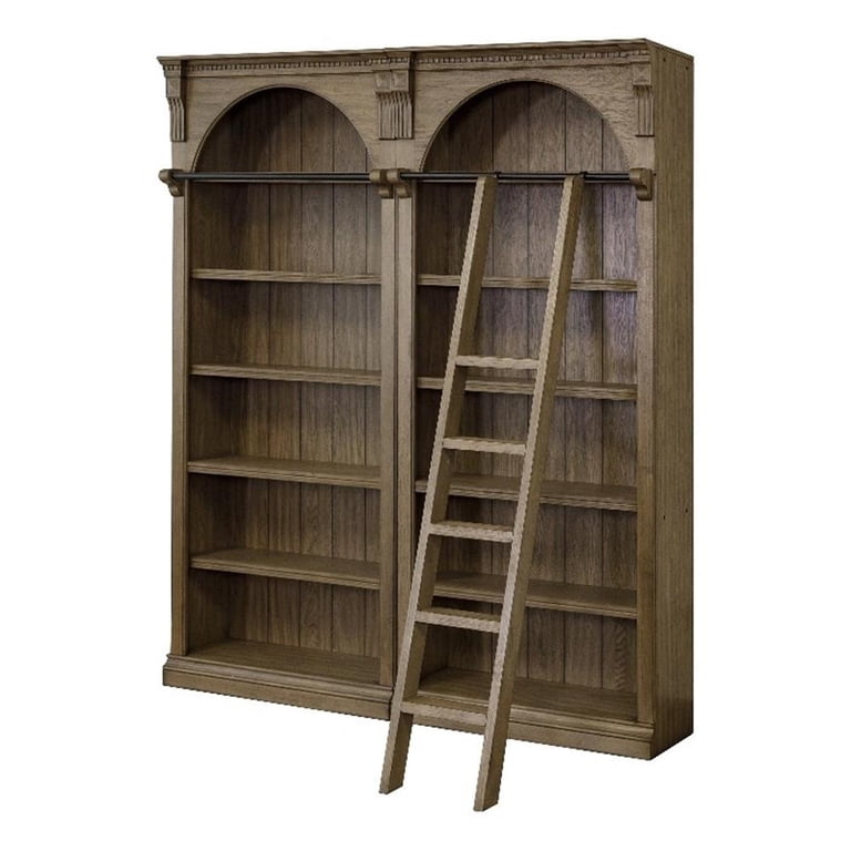 Traditional 8' Tall Wood Bookcase Wall With Ladder Office Storage