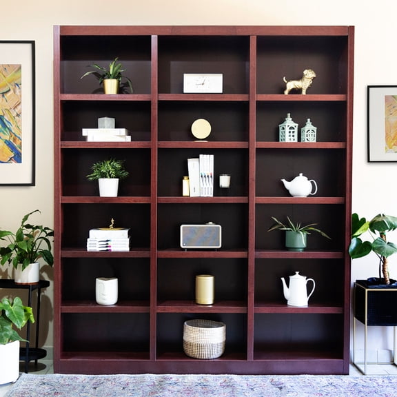 Concepts in Wood 18 Shelf Triple Wide Wood Bookcase, 84 inch Tall - Cherry Finish