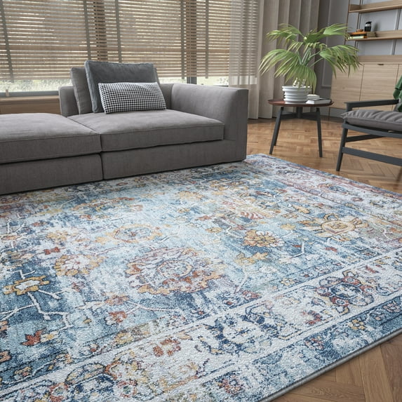 Traditional 8x10 Area Rug (7'10'' x 10'2'') Oriental Cream, Gray Living Room Easy to Clean