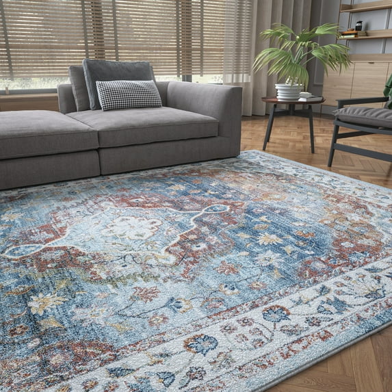 Traditional 8x10 Area Rug (7'10'' x 10'2'') Oriental Cream, Gray Living Room Easy to Clean