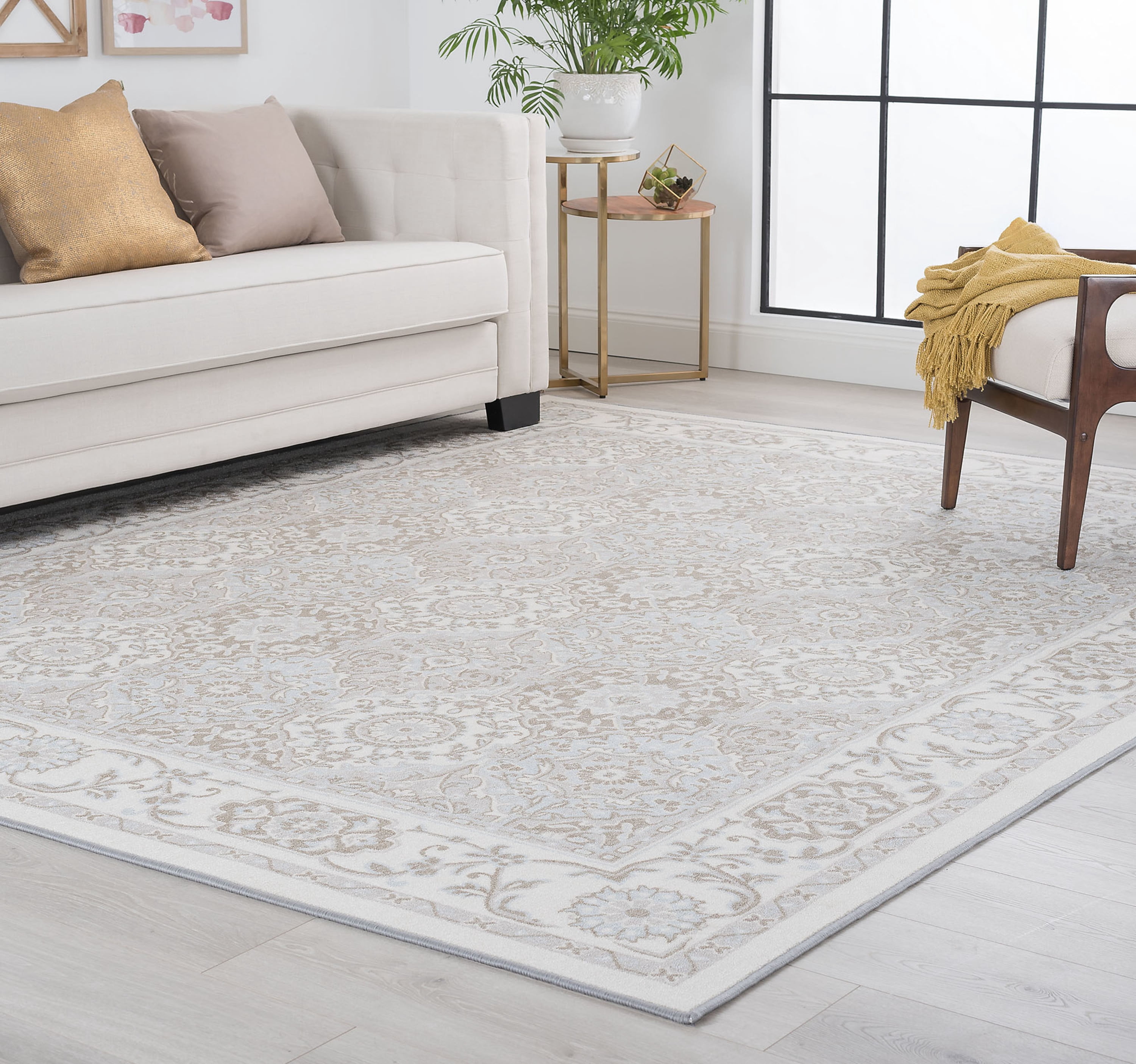 Traditional 8x10 Area Rug (7'10'' x 9'10'') Oriental Taupe, Gray Living Room Easy to Clean