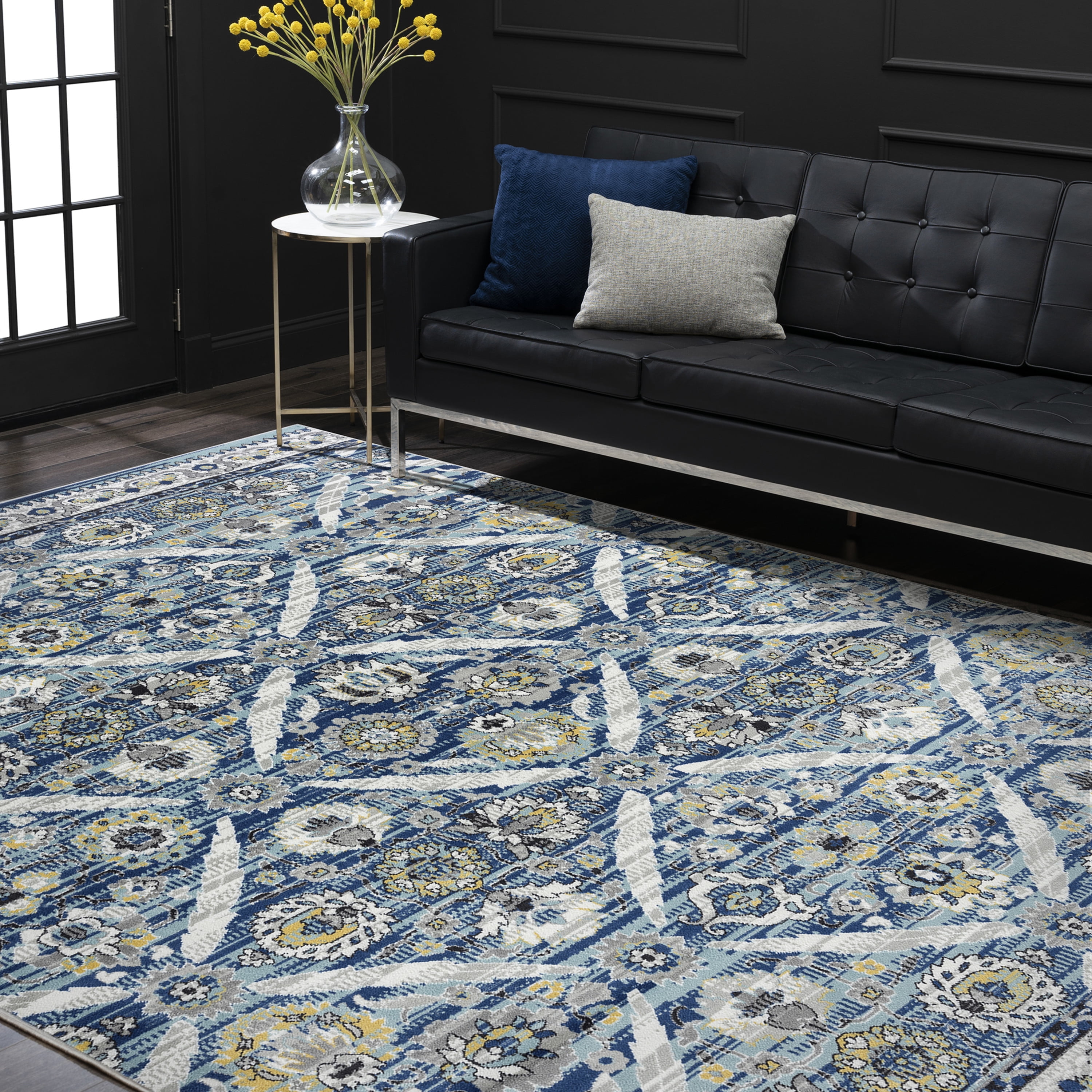Traditional 8x10 Area Rug (7'11'' x 10'3'') Floral Blue, Cream Living Room Easy to Clean