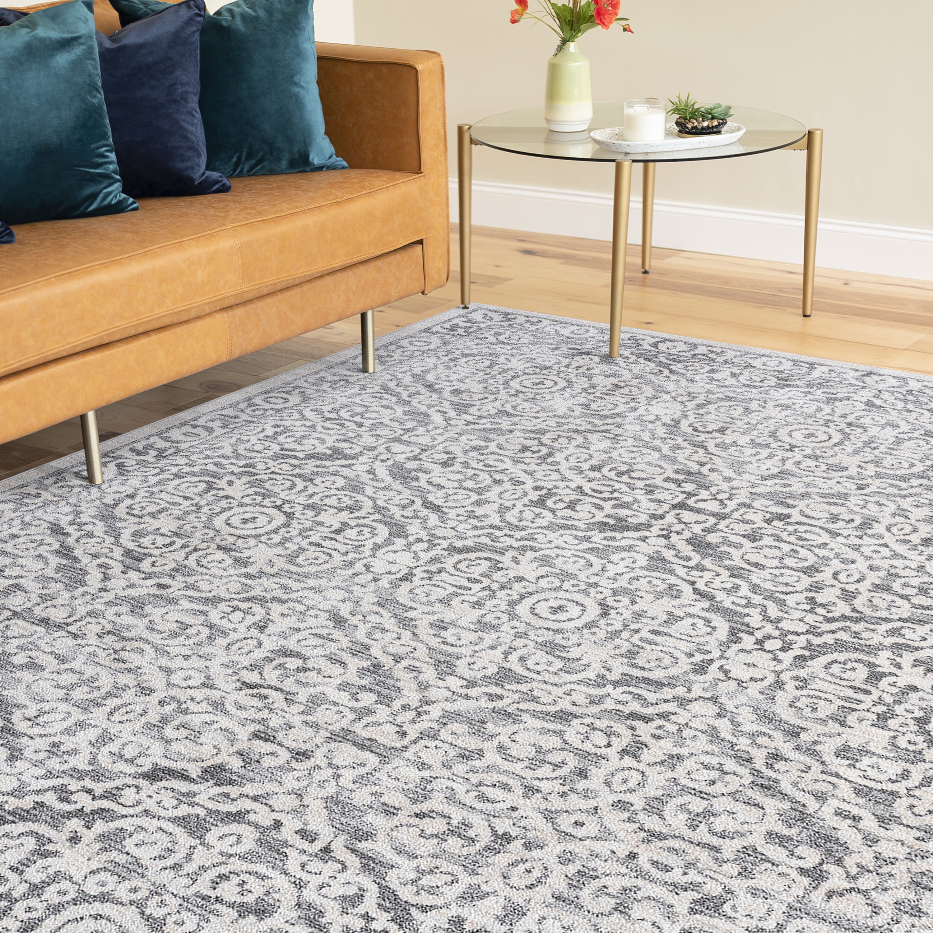 Traditional 8x10 Area Rug (7'11'' x 10'3'') Floral Cream, Gray Living Room Easy to Clean