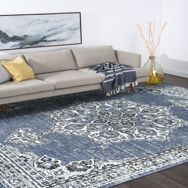 Traditional 8x10 Area Rug (7'11'' x 10'3'') Oriental Blue, White Living ...