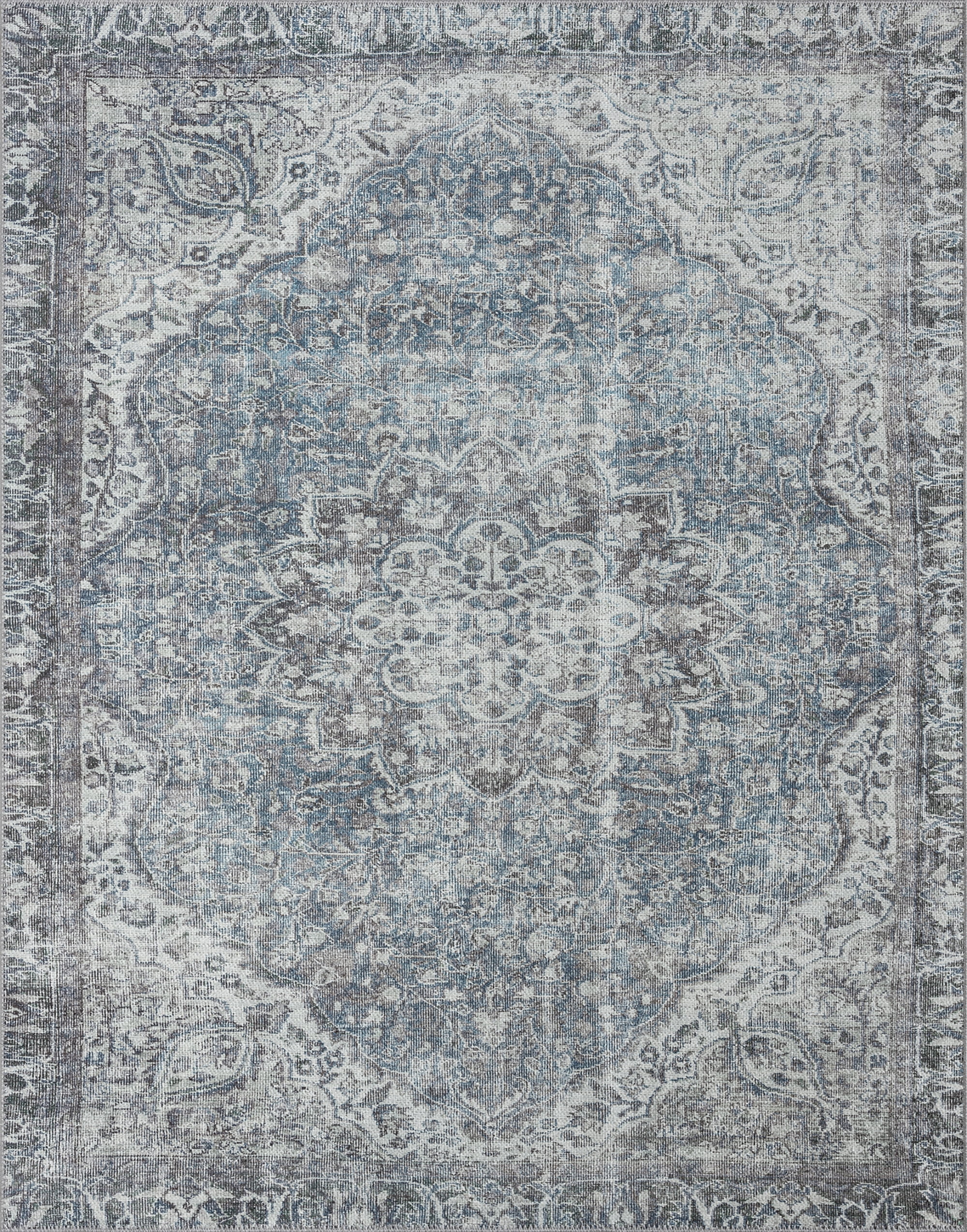 Traditional 8x10 Area Rug (7'11'' x 10'3'') Oriental Navy, Gray Living Room Easy to Clean Machine Washable