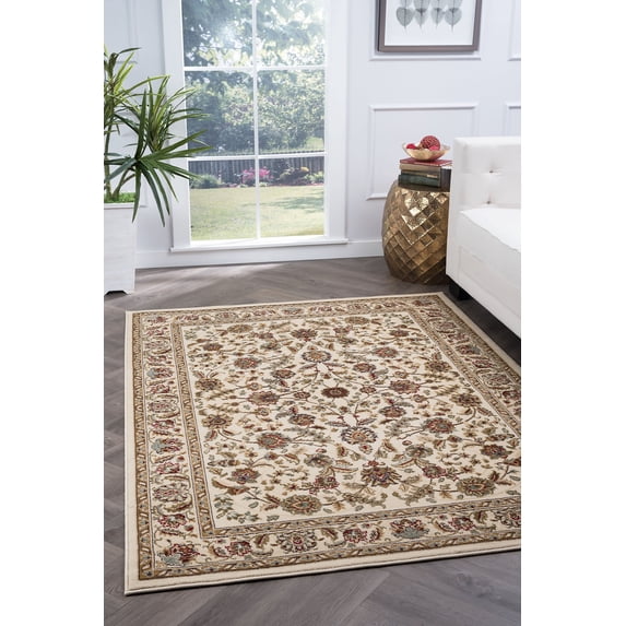 Traditional 8x10 Area Rug (7'6'' x 9'10'') Oriental Ivory, Gold Living Room Easy to Clean