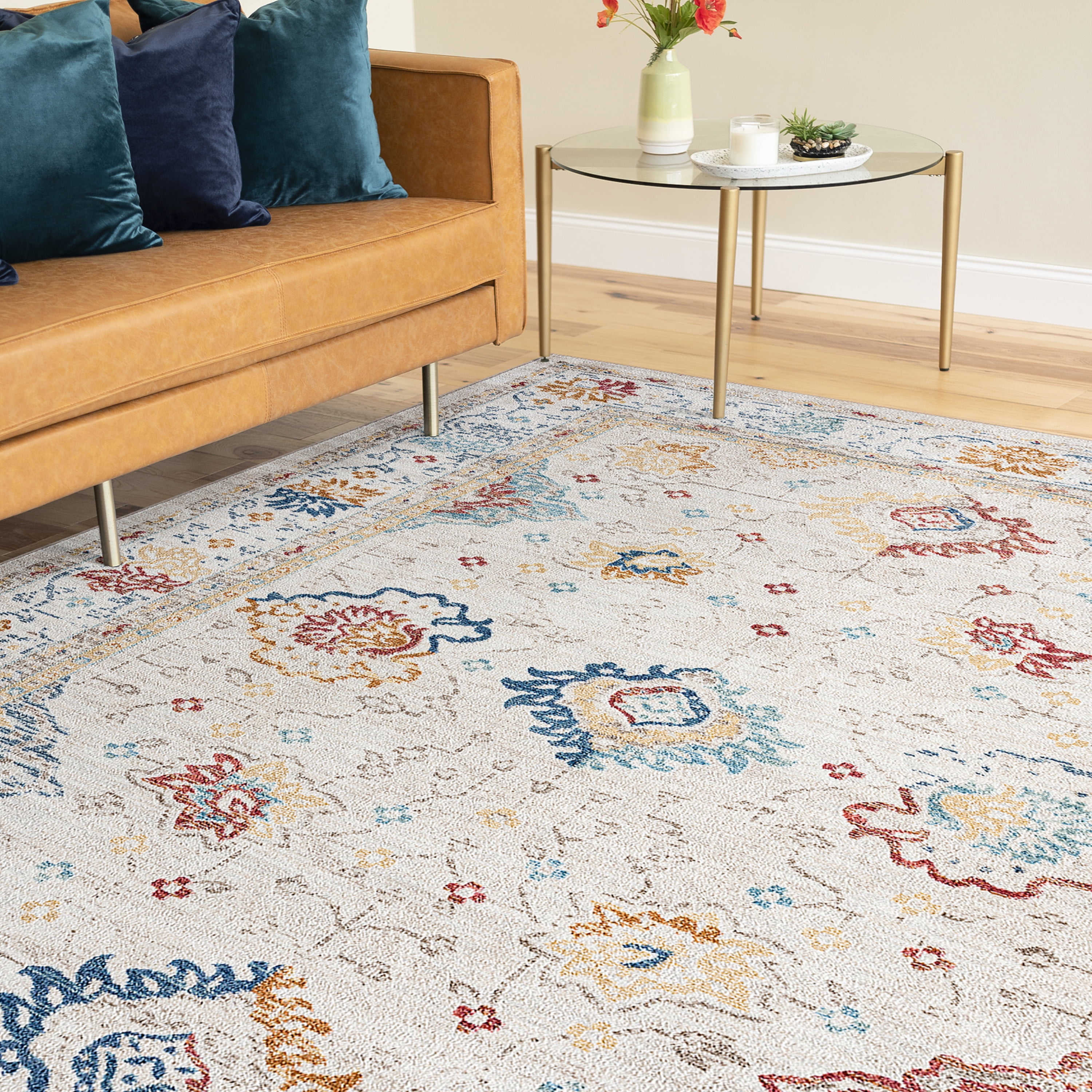 Traditional 9x12 Area Rug (8'10'' x 12'2'') Floral Gray, Cream Living Room Easy to Clean