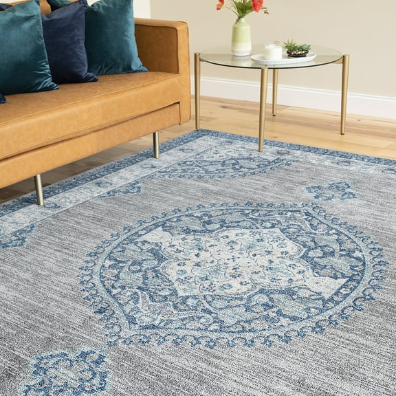 Traditional 9x12 Area Rug (8'10'' x 12'2'') Medallion Gray, Cream Living Room Easy to Clean