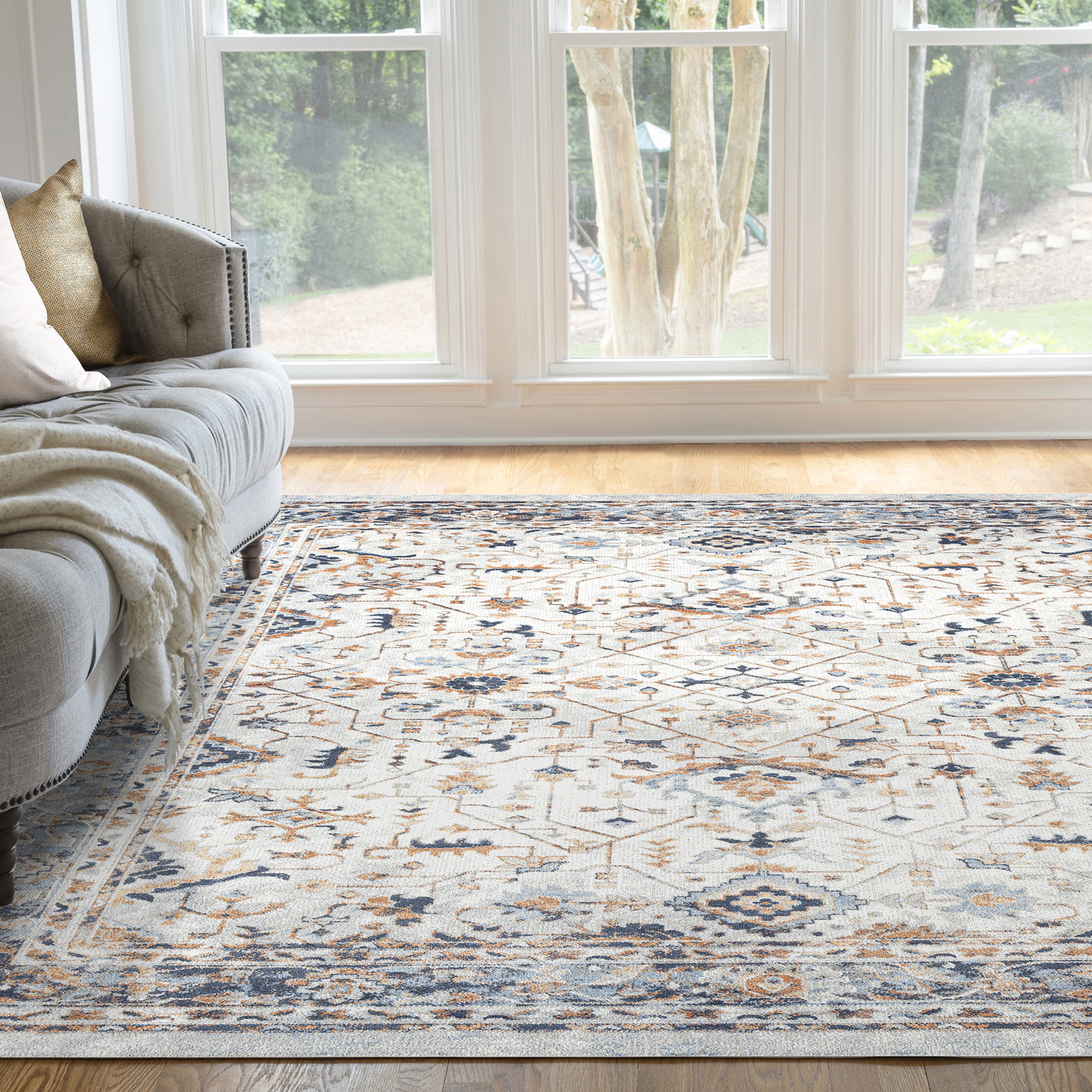 Traditional 9x12 Area Rug (8'9'' x 11'3'') Border Cream, Cream Living Room Easy to Clean