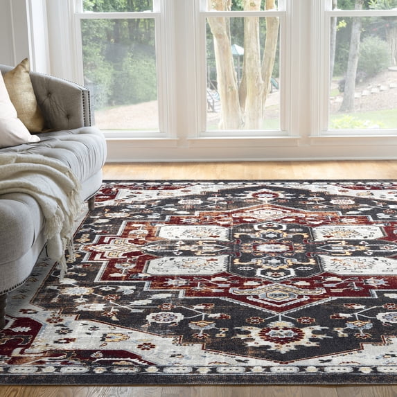 Traditional 9x12 Area Rug (8'9'' x 11'3'') Oriental Red, Red Living Room Easy to Clean