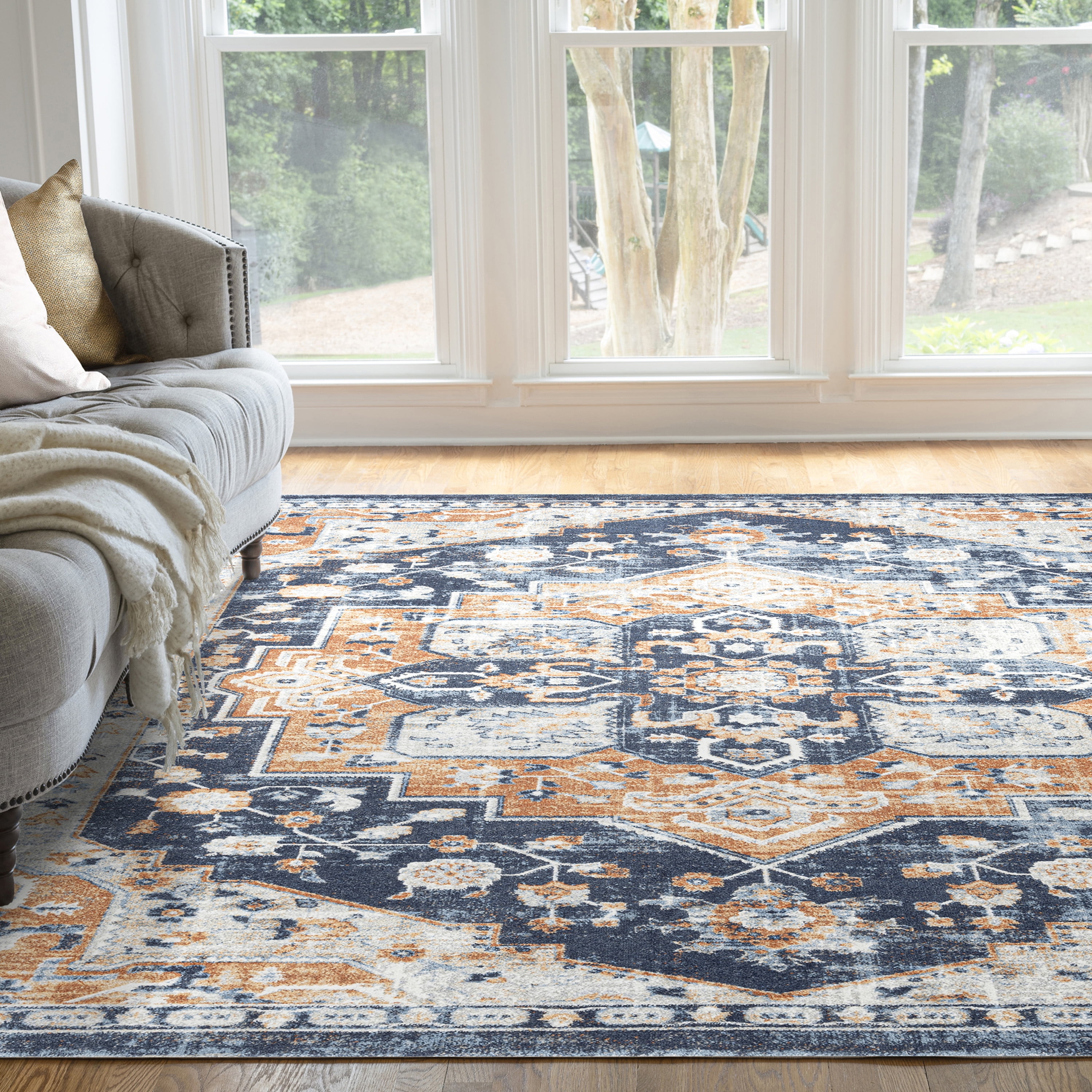 Traditional 9x12 Area Rug (8'9'' x 11'3'') Oriental Rust, Rust Living Room Easy to Clean