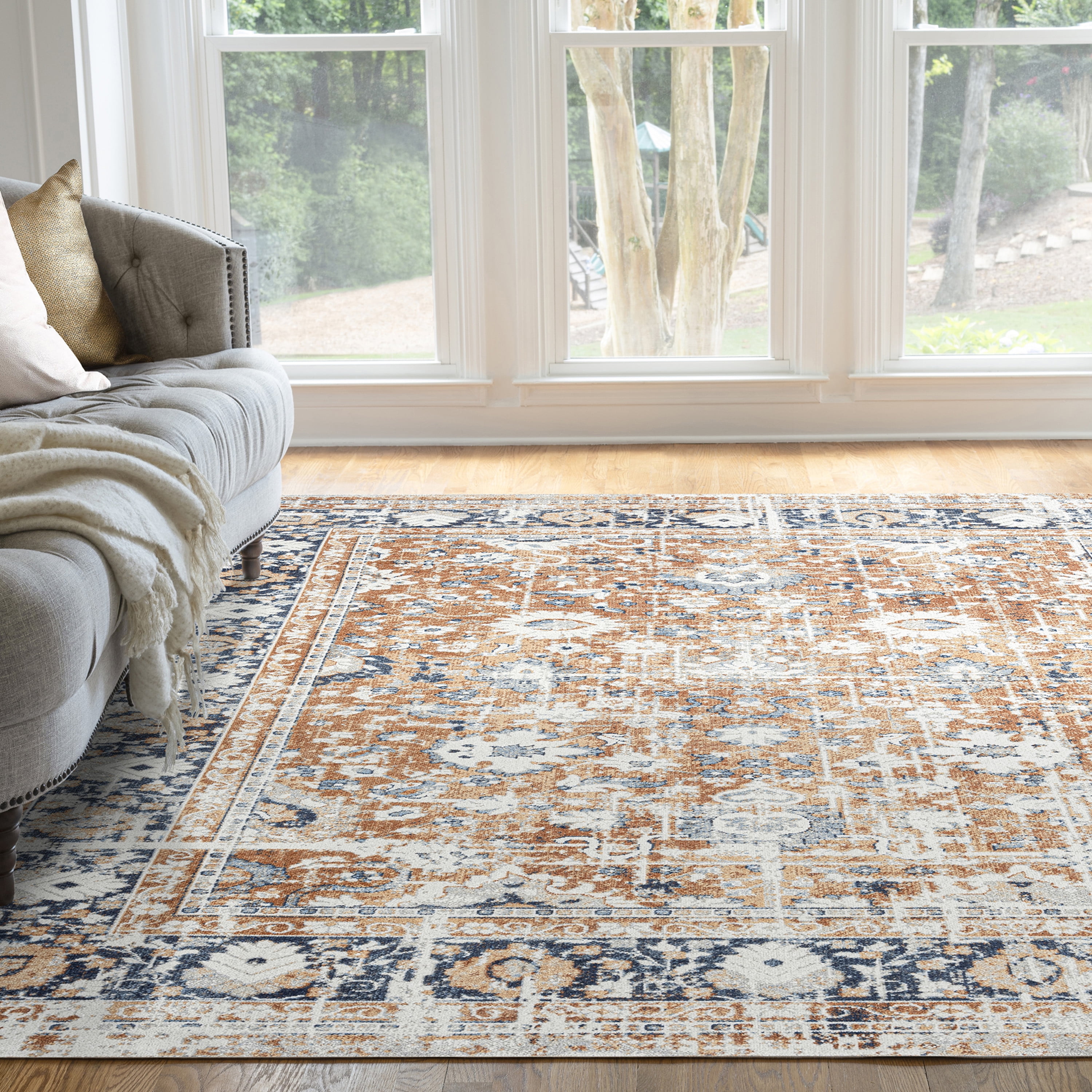 Traditional 9x12 Area Rug (8'9'' x 11'3'') Oriental Rust, Rust Living Room Easy to Clean
