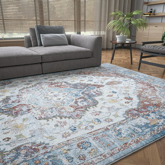 Traditional 9x12 Area Rug (8'9'' x 12'2'') Oriental Navy, Cream Living Room Easy to Clean