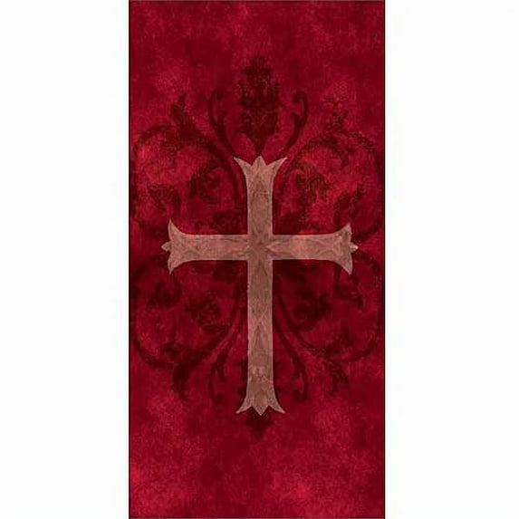 Traditional Abstract Cross Ornate Scroll Texture Religious Painting Red & Tan Canvas Art by Pied Piper Creative