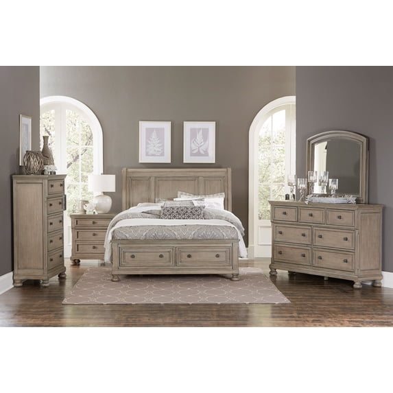 Traditional Accent 5pc Bedroom Furniture Set Queen Bed w Drawers Dresser Mirror Chest Nightstand Hidden Drawers Storage