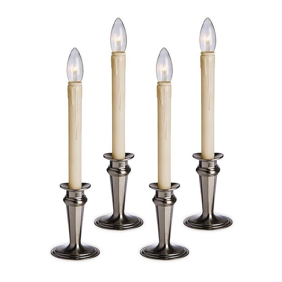 Traditional Adjustable Window Candles with Timer and Remote, Set of 4 - 9 H or 11 H Pewter