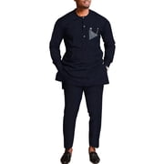 Traditional African Suit for Men Dashiki Long Sleeve Tops and Pants 2pcs Set Party Wedding Evening Men Suit