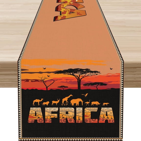 Traditional African Table Runner, African Natural Native Animal Rustic Tribal Mud Pattern Ethnic Style Table Setting Decor for Kitchen Dining Patio Holiday Party Indoor Outdoor 13x72