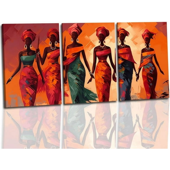 Traditional African Woman Canvas Wall Art 3 Pics American Black Girl Picture Wall Art Vintage Ethnic Tribe Painting Prints Home Decors Unframed