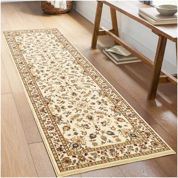 Traditional All-Over Pattern Cream Polypropylene Runner Area Rug 2 ft 7 in x 7 ft 3 in