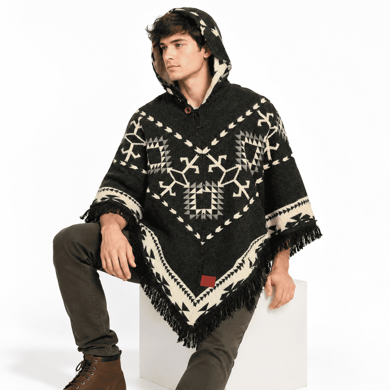 Traditional Alpaca Poncho for Men with Hood, Variety 011, One Size ...