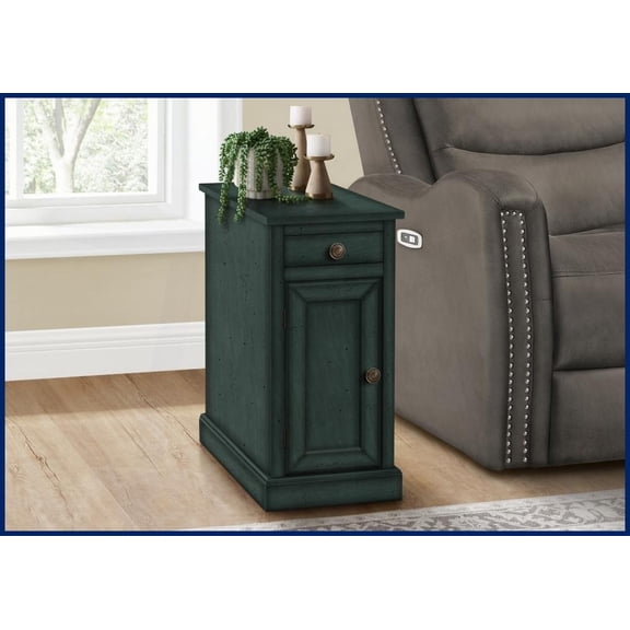 Traditional Antique Blue Veneer Coffee Table  Narrow Space-Saving Design with Storage Drawer, Easy-Clean Top