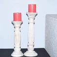 thumbnail image 1 of Traditional Antique White Eco-friendly Handmade Mango Wood Set Of Two 12" & 15" Pillar Candle Holder for use, Living Room, Dinning Room, Study Room, Spa, Restaurants, Place Of Worship, etc, 1 of 4