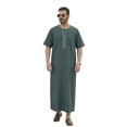 thumbnail image 1 of Traditional Arabic Jubba Thobe For Middle Embroidered Short Sleeve Style Kaftan Tunic Comfortable Loose Fit/Army Green/M, 1 of 3
