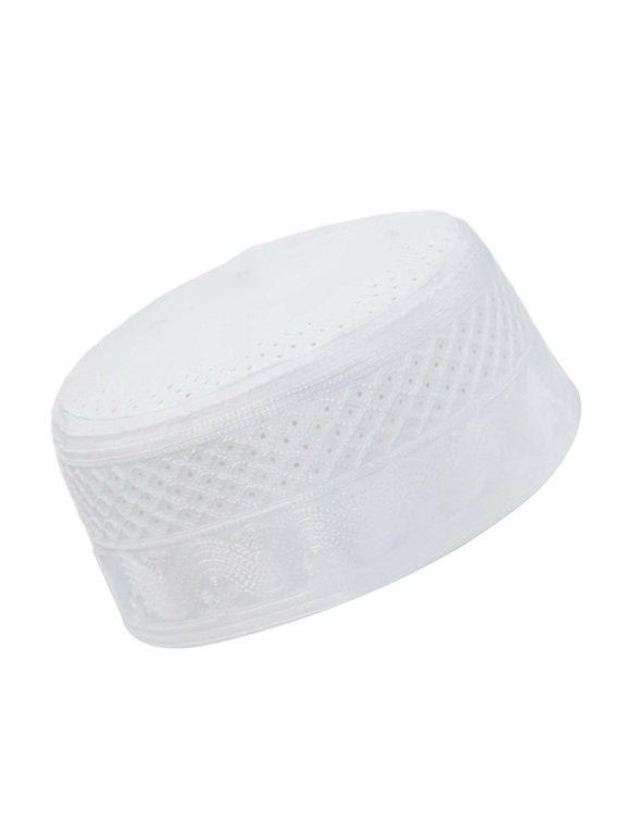 Traditional Arabic Kufi Hat Men Muslims Headpiece Turban Hat White Cultural Theme Prayer Hat For Everyday Wear