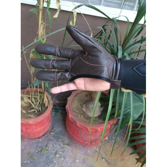 Traditional Archery Shooting Leather Gloves, Durable Finger Tabs for Bowstring Release and Comfort