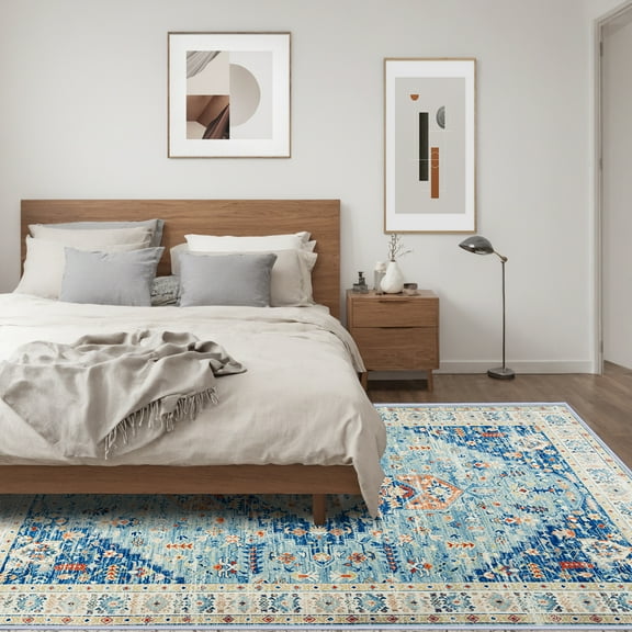 Traditional Area Rug, 6'x9' Foldable Medallion Carpet, Indoor Non-Slip Rug for Kitchen Living Room Bedroom Dining Room