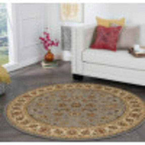 Traditional Area Rug (7'10'' Round) Oriental Blue, Beige Indoor Round Easy to Clean