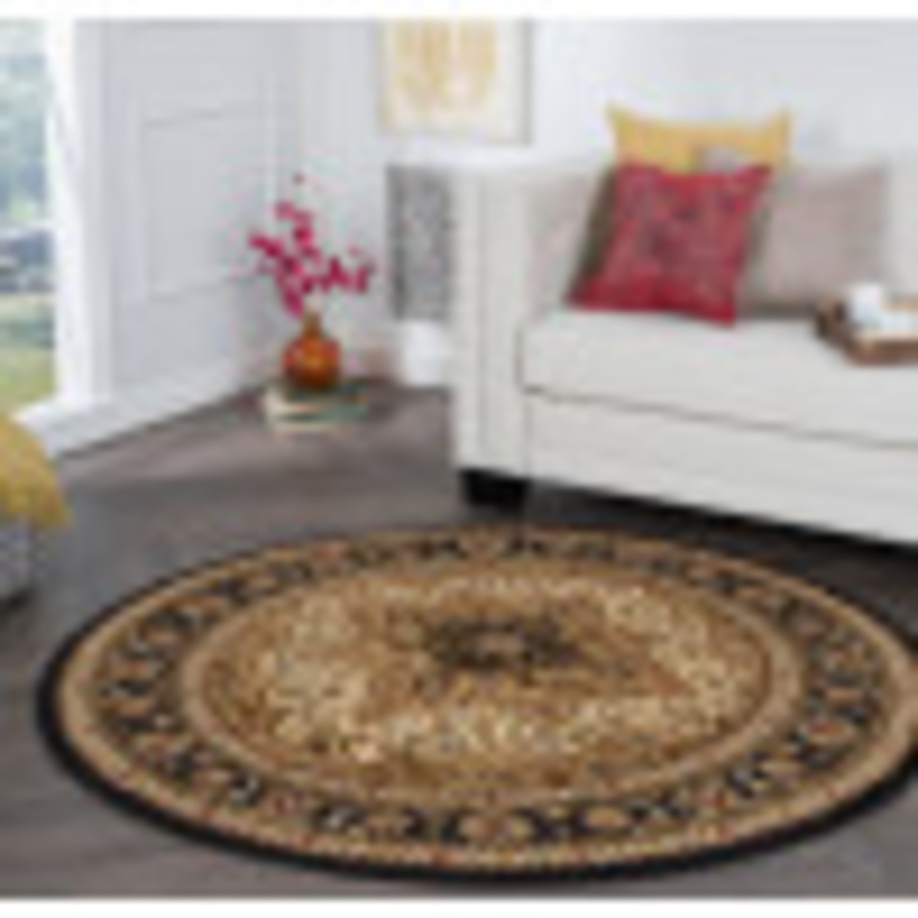 Traditional Area Rug (7'10'' Round) Oriental Ivory, Black Indoor Round ...