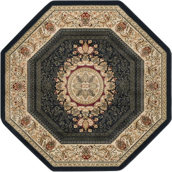 Traditional Area Rug (7'11'' Octagon) Oriental Black, Beige Indoor Octagon Easy to Clean