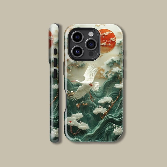 Traditional Asian Flying Crane Case for iPhone Samsung Bird Art
