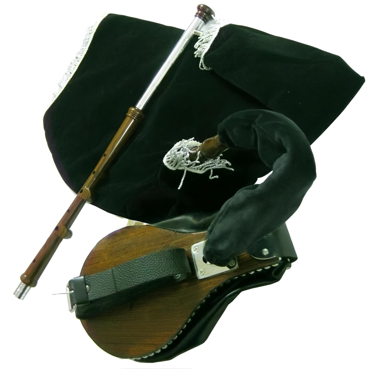 Traditional Bagpipe Practice Set with Velvet Carrying Bag, Wooden Chanter, Black Velvet Cover