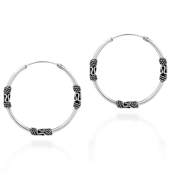 Traditional Balinese Sterling Silver 30mm Hoop Earrings for Female Adult