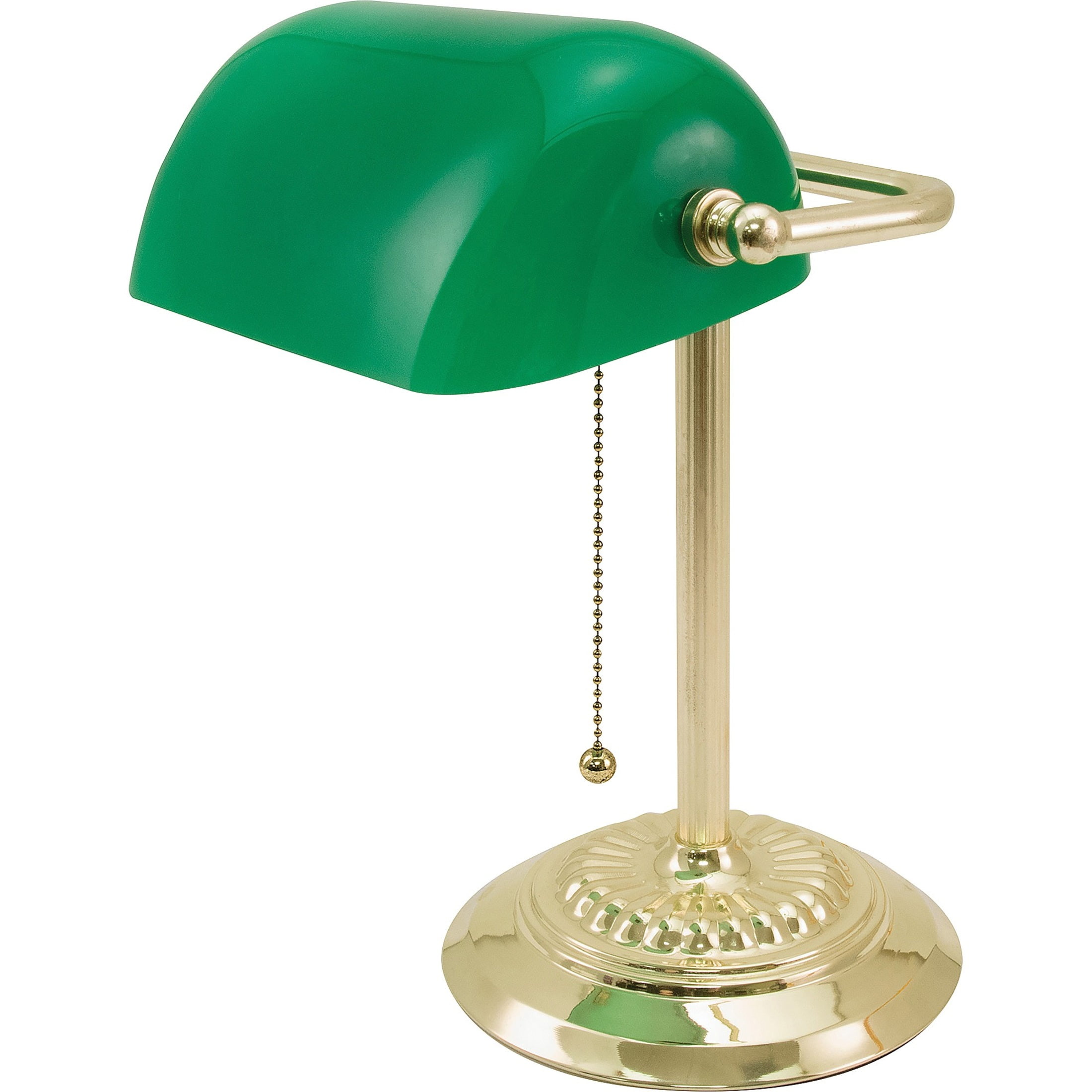 Antique Brass Banker's Lamp with Green Glass Shade