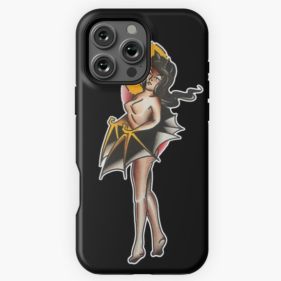 Traditional Bat Woman Pin Up Tattoo Design Phone Case for iPhone 16 15 14 13 12 11 Pro Max M5908292