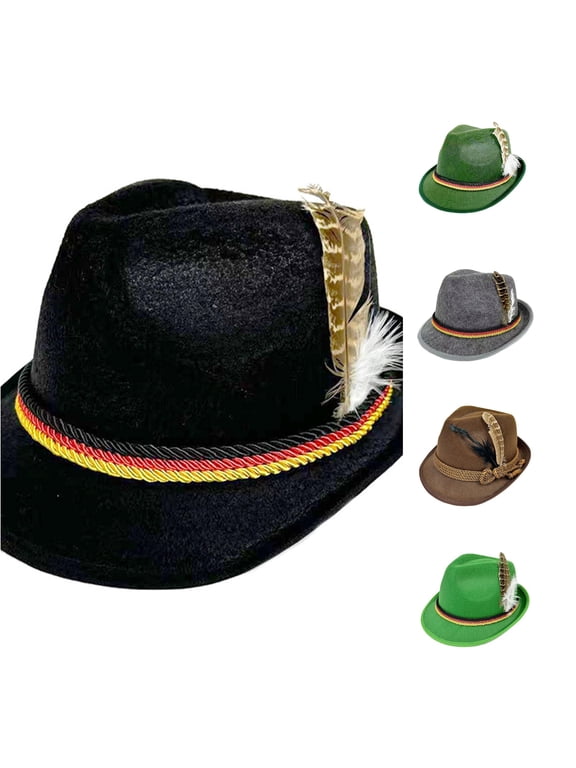 Traditional Bavarian Alpine Hat Feather Accent Felt Fedora for Oktoberfest