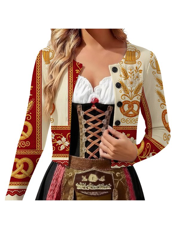 Traditional Bavarian Plus Size Coat for Elegant Servant Outerwear in German Folk Style Demonstration Autumn Winter Classic Open Cardigan Jacket, Multicolour, XXL