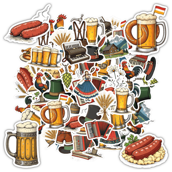 Traditional Bavarian Stationery Stickers Beer Graffiti Decals Accordion Kids Stickers Toy for Laptops Suitcases Phone