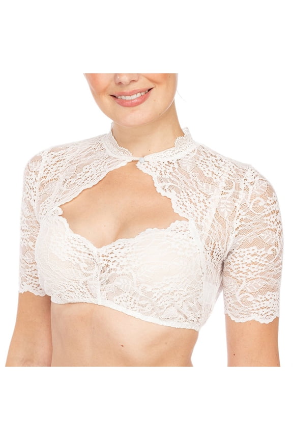 Traditional Bavarian Women's Lace Dirndl Blouse Short Sleeve Chest Cutout See Through Oktoberfest Outfit Crop Top Shirt