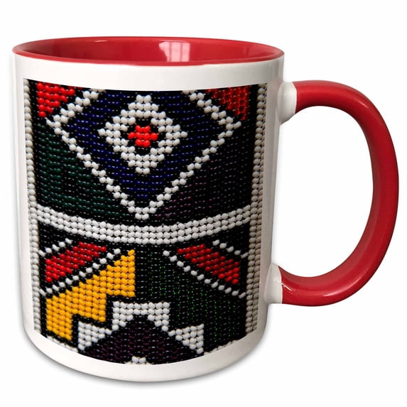 3drose, Traditional Beaded Art, Craft, South Africa, Africa - Af42 Kwi0032 - Kymri Wilt, 11oz Two-tone Red Mug