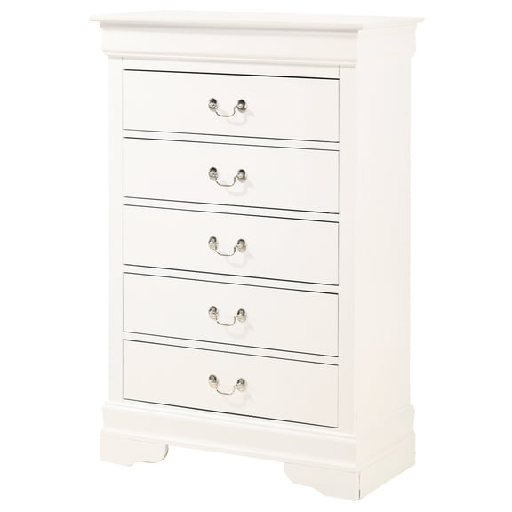 Traditional Bedroom Chest In White Hue - Bases & Curved Mouldings, English Dovetailed Drawers, Metal Center Guides For Safe Conduct, Tarnish Variations G02190 White, Classic Design With Ornate