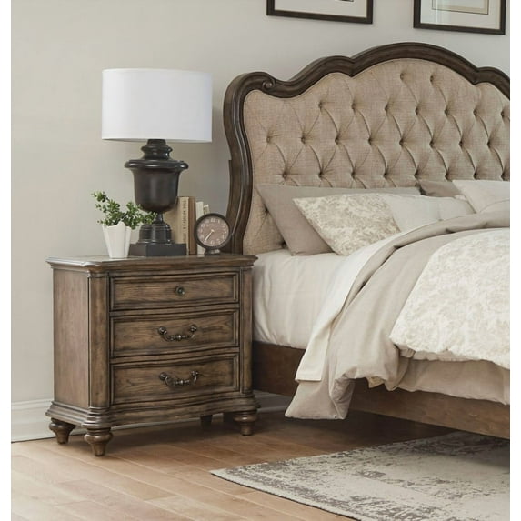 Traditional Bedroom Decorative Furniture - 1pc Brown Oak Nightstand with 3 Drawers