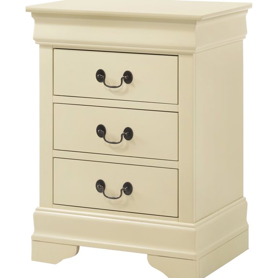 Traditional Beige Bedside Table | Three Drawers for Bedroom Storage | Particle Board Construction | Fully Assembled for Quick Use