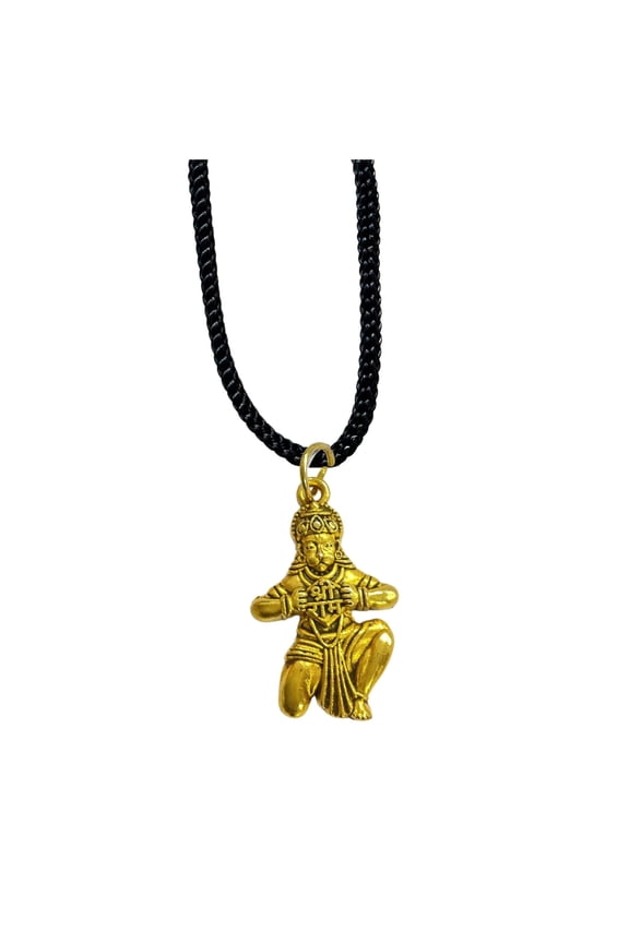 Traditional Black Thread Necklace with Gold-Tone Hindu Deity Pendant, Handmade Spiritual Jewelry for Daily Wear, Protection, Blessing and Gifting