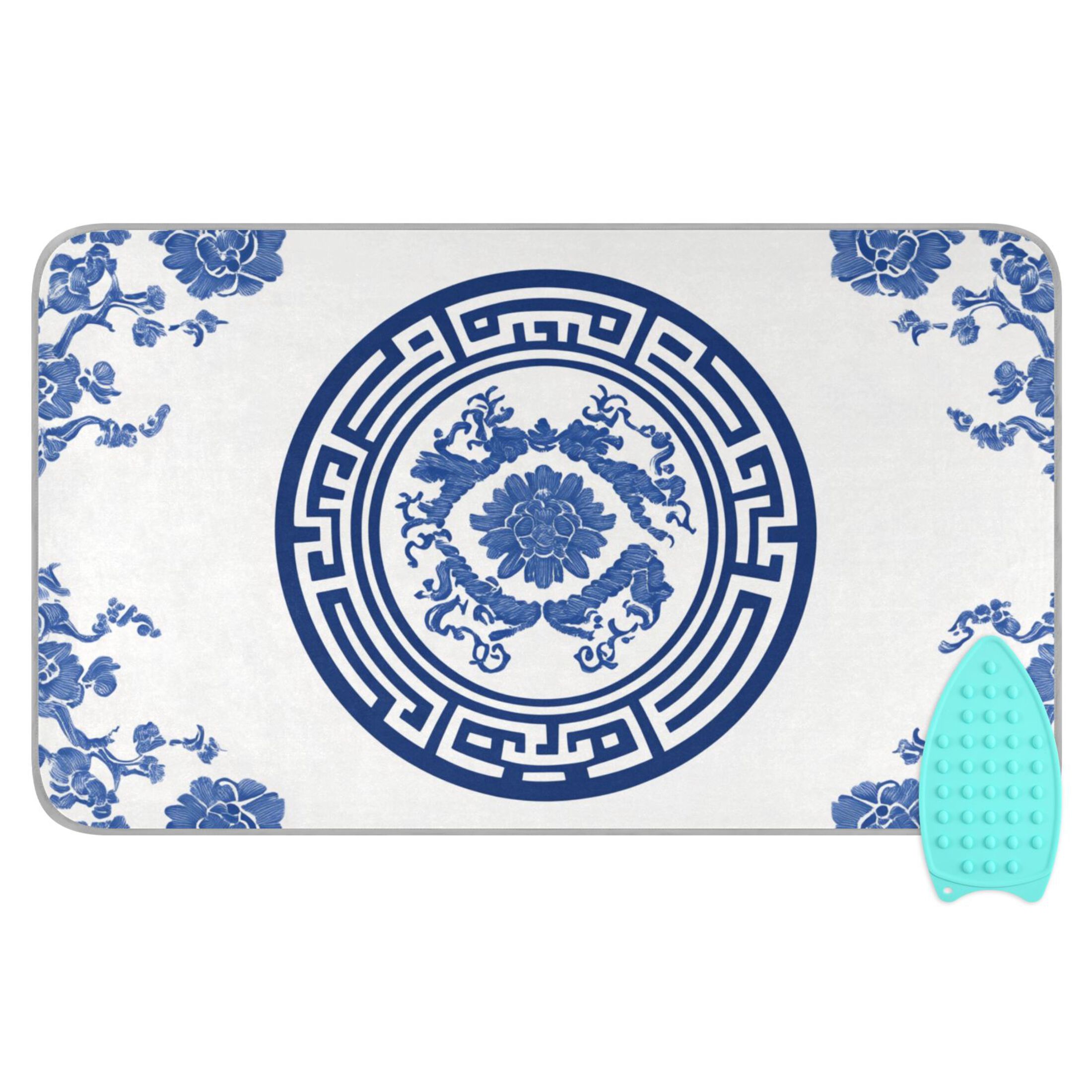 Traditional Blue White Porcelain Pattern Ironing Mat Blanket Portable Travel Ironing Pad Heat Resistant Pad 47.2" x 27.6”